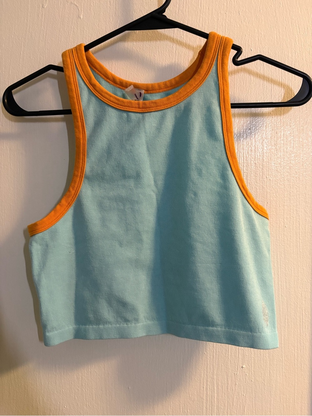 Free People Women’s Mint Tank Top with Orange Trim - Casual Summer Shirt